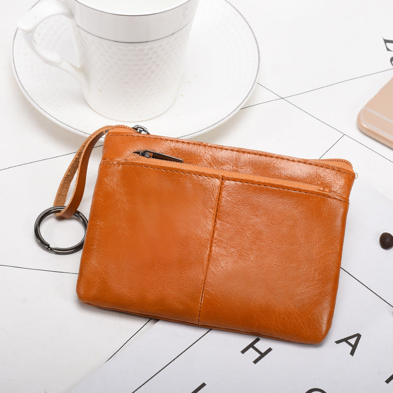 Retro zipper short cowhide small change card holder mySite