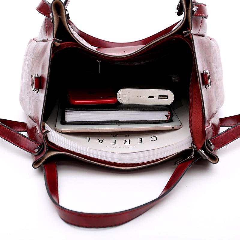 Ladies retro four-piece large-capacity Picture-mother bag, solid color handbag, one-shoulder diagonal bag mySite