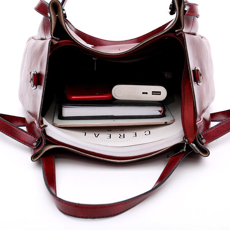 Ladies retro four-piece large-capacity Picture-mother bag, solid color handbag, one-shoulder diagonal bag mySite