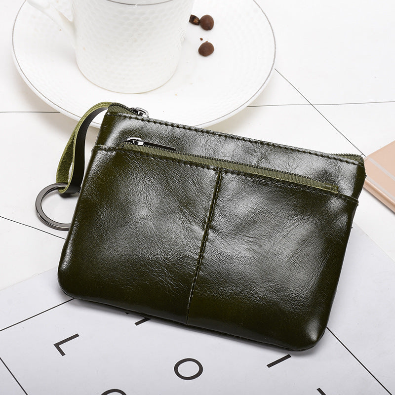 Retro zipper short cowhide small change card holder mySite