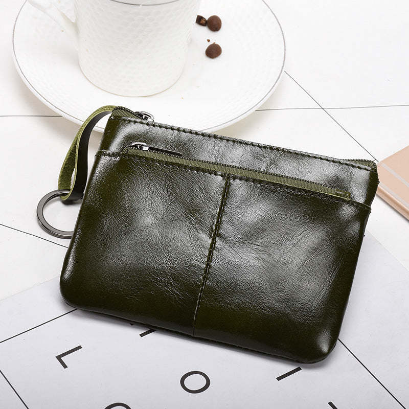 Retro zipper short cowhide small change card holder mySite