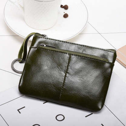 Retro zipper short cowhide small change card holder mySite