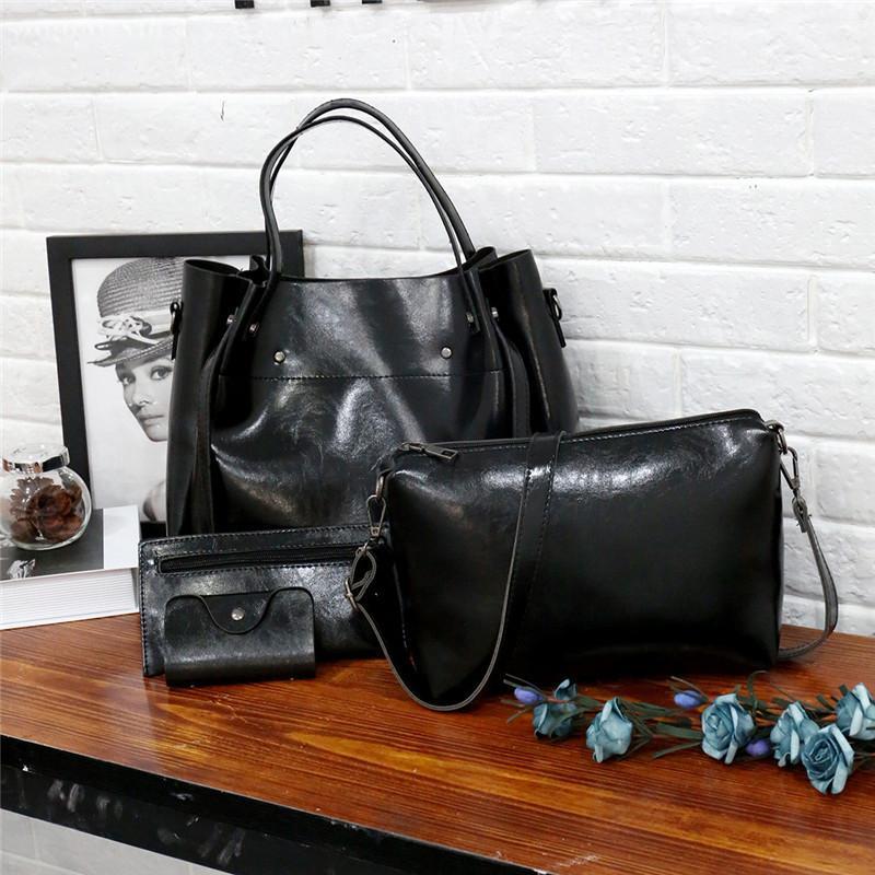 Ladies retro four-piece large-capacity Picture-mother bag, solid color handbag, one-shoulder diagonal bag mySite