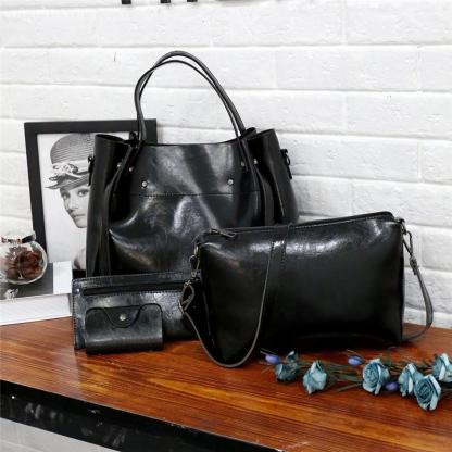 Ladies retro four-piece large-capacity Picture-mother bag, solid color handbag, one-shoulder diagonal bag mySite