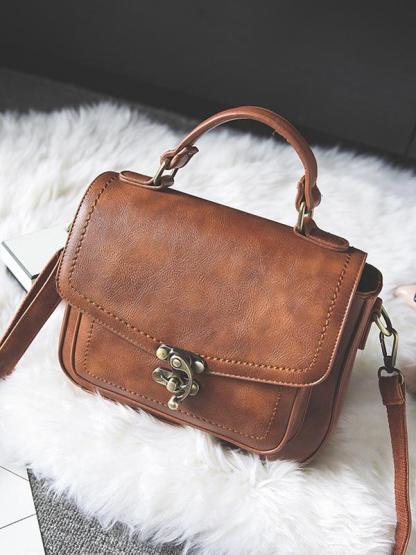 Vintage Unique Buckle Washed Leather Bag mySite