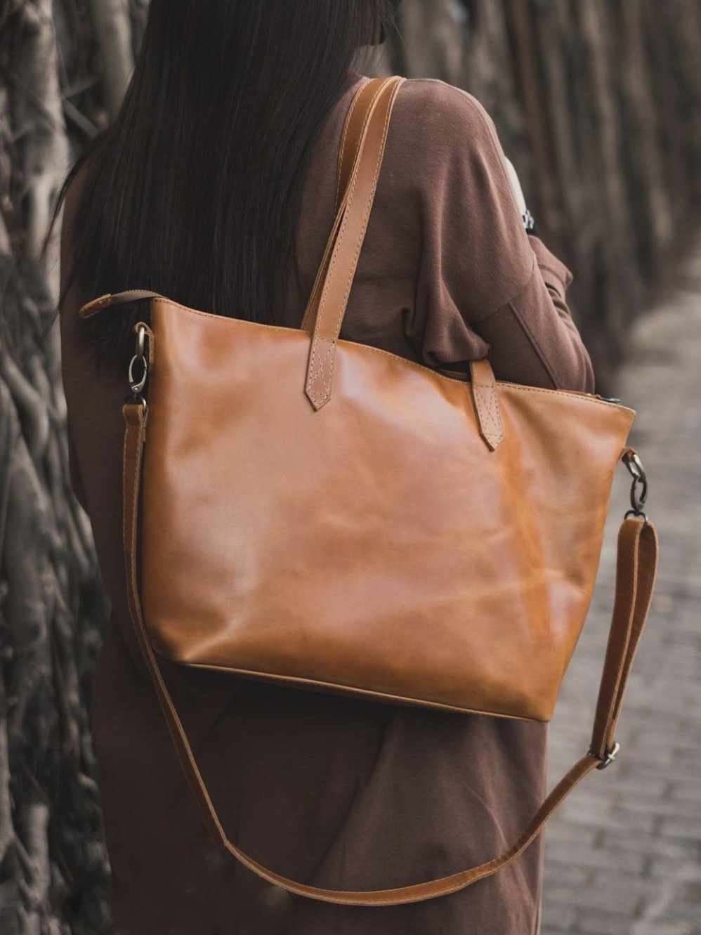 European and American vintage oil wax leather large capacity tote bag mySite