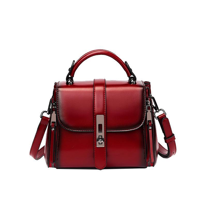 Vintage Women's bag leather fashion trend single shoulder diagonal bag flip bag mySite