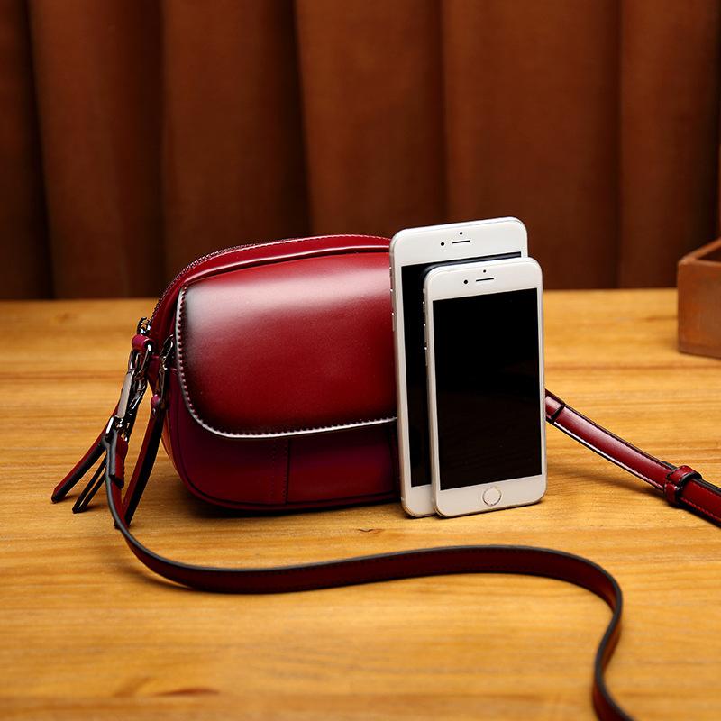 Leather retro single shoulder diagonal bag small square bag mySite