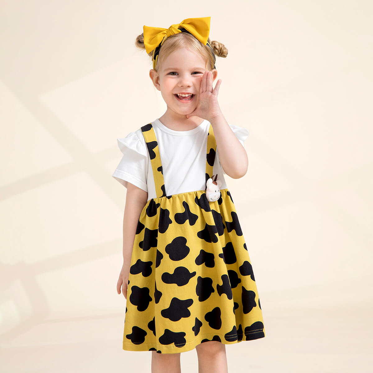 hibobi Girl Baby Yellow Print Patchwork Dress & Cute Calf Wholesale