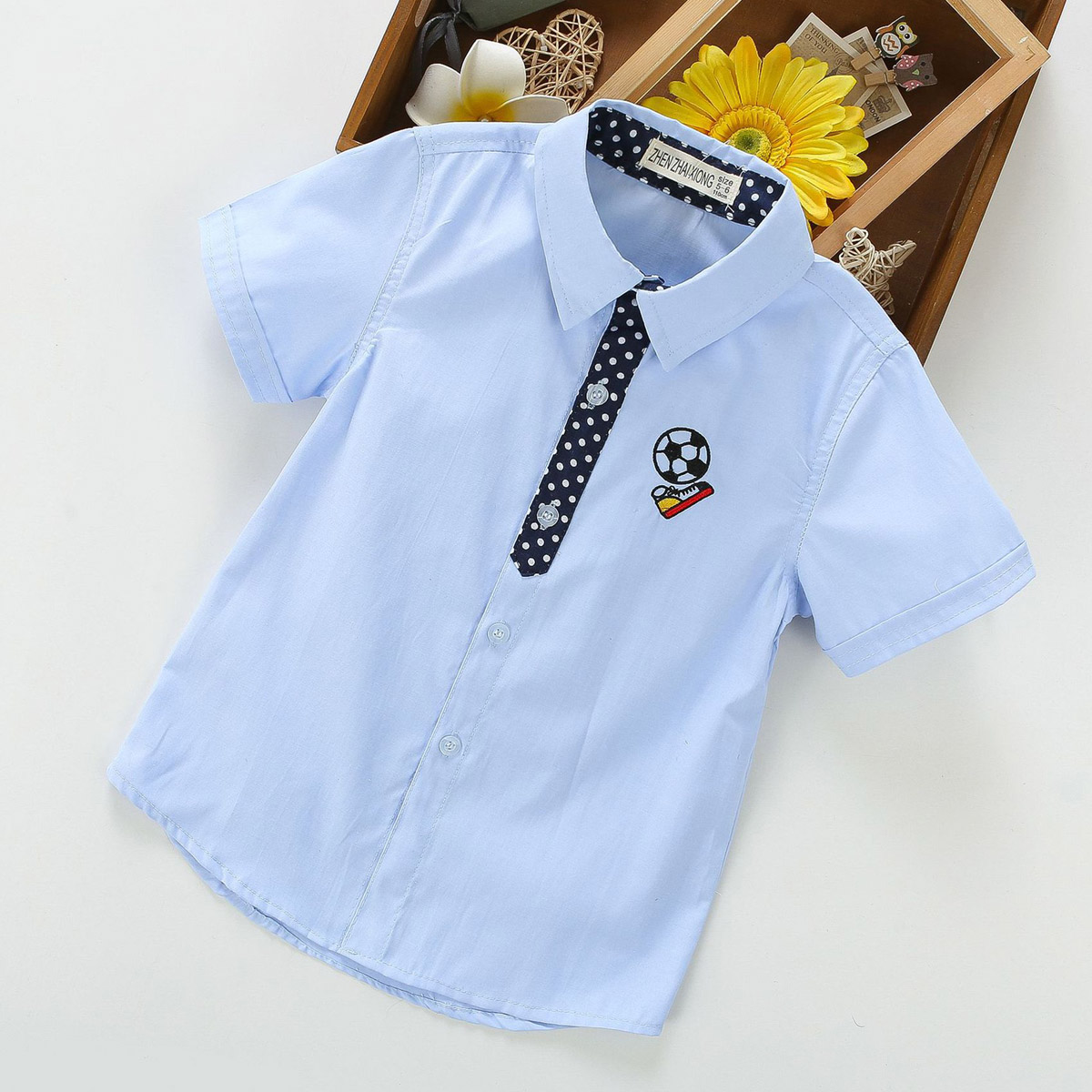 Boys Summer Dot Football Embroidered Pattern Shirt Wholesale