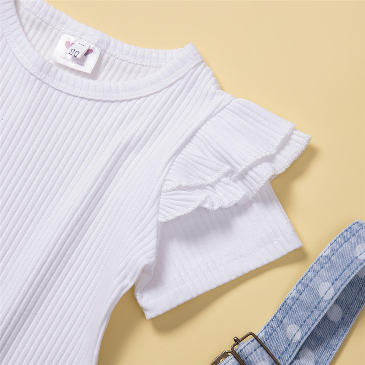 function1-Toddler Girl Polka dot Solid Heart-shaped Top & Overalls Wholesale