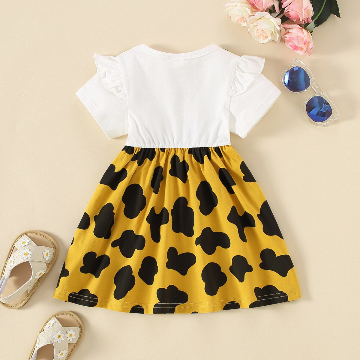 hibobi Girl Baby Yellow Print Patchwork Dress & Cute Calf Wholesale