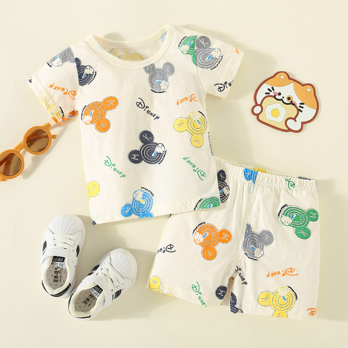 加购品2-会员价Toddler Boy Cartoon full print Top & Shorts Pajamas Sets Wholesale