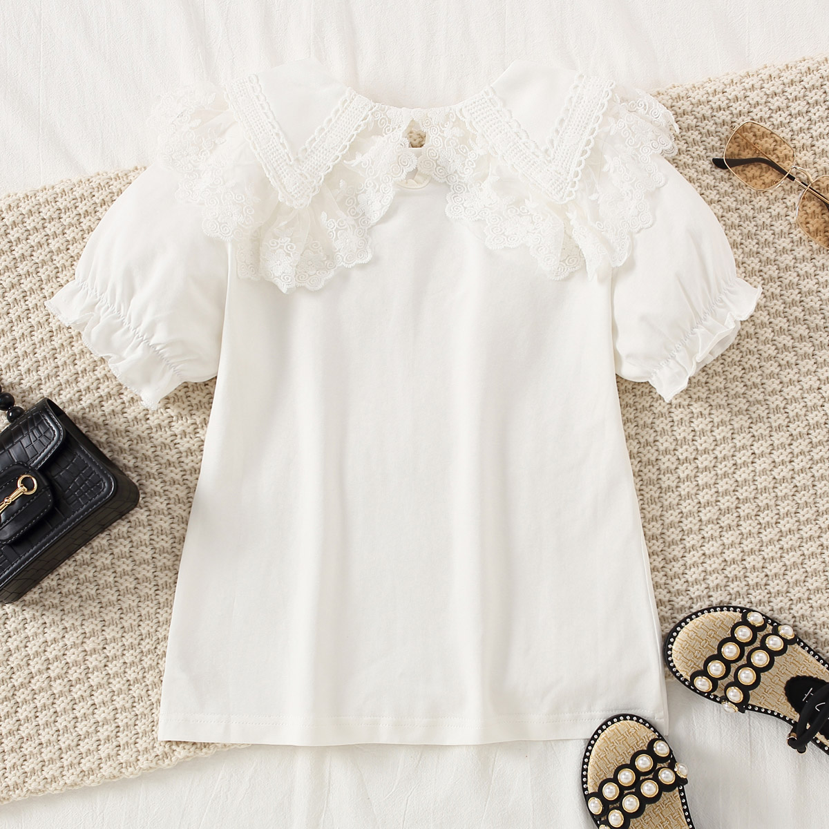 Kids Girls Summer Cute Lace Cotton Shirt Wholesale