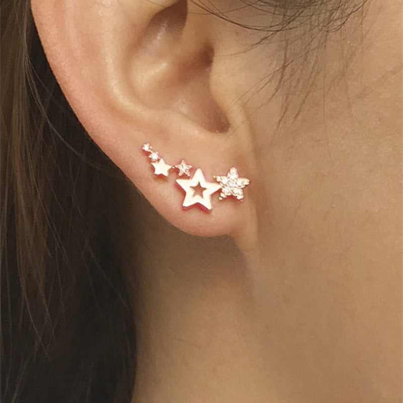 Huitan Hot Selling Simple Stylish Star Women Drop Earrings Shiny White Zircon Exquisite Versatile Female Earring Fashion Jewelry - Syztanan