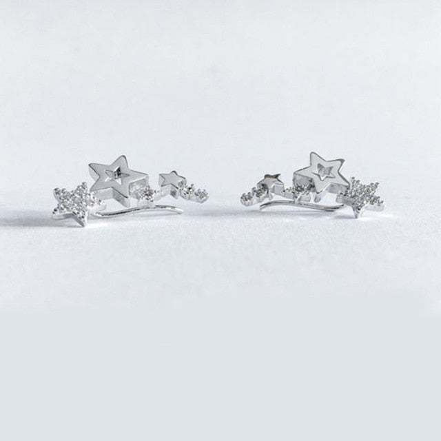 Huitan Hot Selling Simple Stylish Star Women Drop Earrings Shiny White Zircon Exquisite Versatile Female Earring Fashion Jewelry - Syztanan