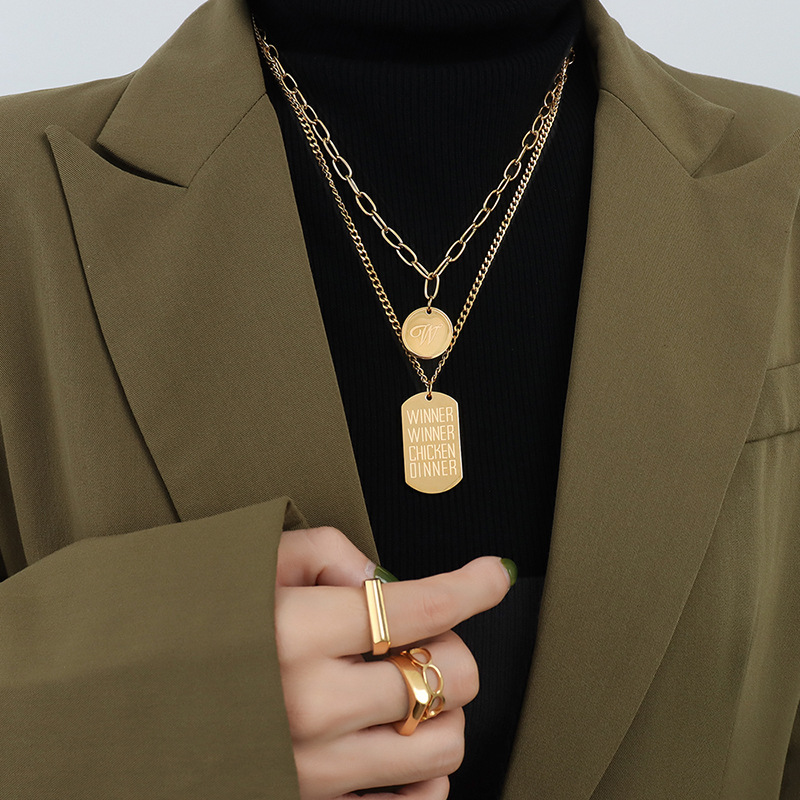 商品2-Double Layer Chain "Winner" Pendant Necklace Set中拉萨的好方法啊就是豆腐哈放🌹👌