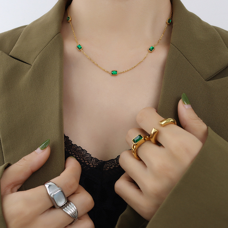 商品8❤️-Vintage Style Skinny Chain Splicing Emeralds Necklace【特殊字符！@#¥）——————🤣%🌹】-Vintage Style Skinny Chain Splicing Emeralds Necklace