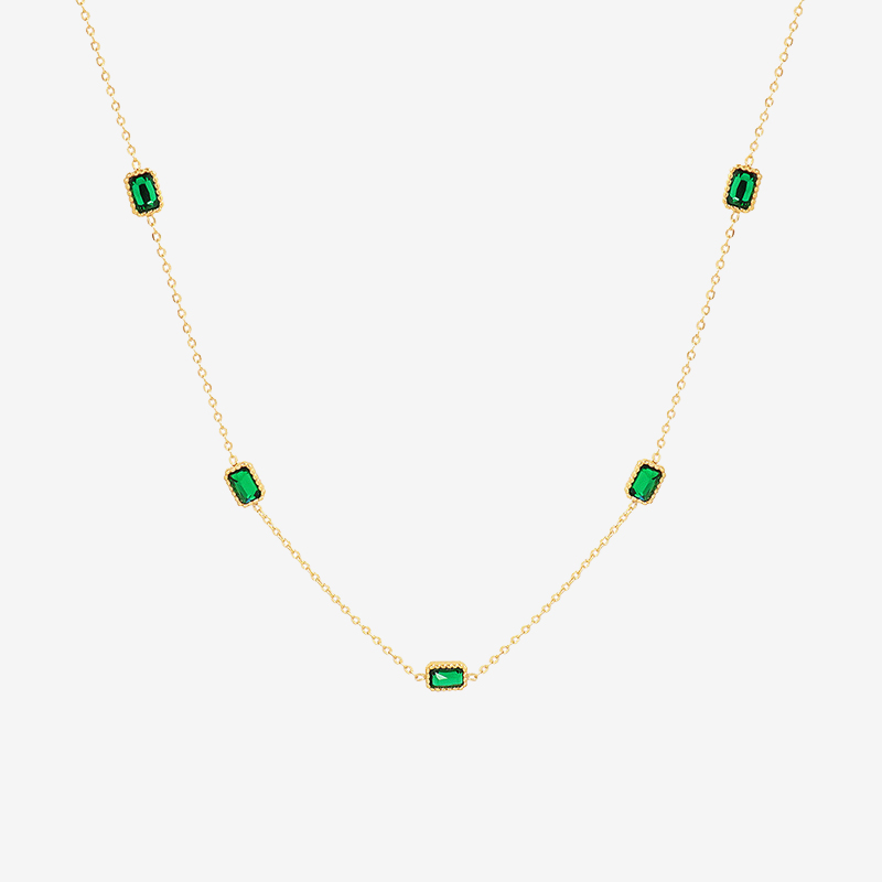 商品8❤️-Vintage Style Skinny Chain Splicing Emeralds Necklace【特殊字符！@#¥）——————🤣%🌹】-Vintage Style Skinny Chain Splicing Emeralds Necklace