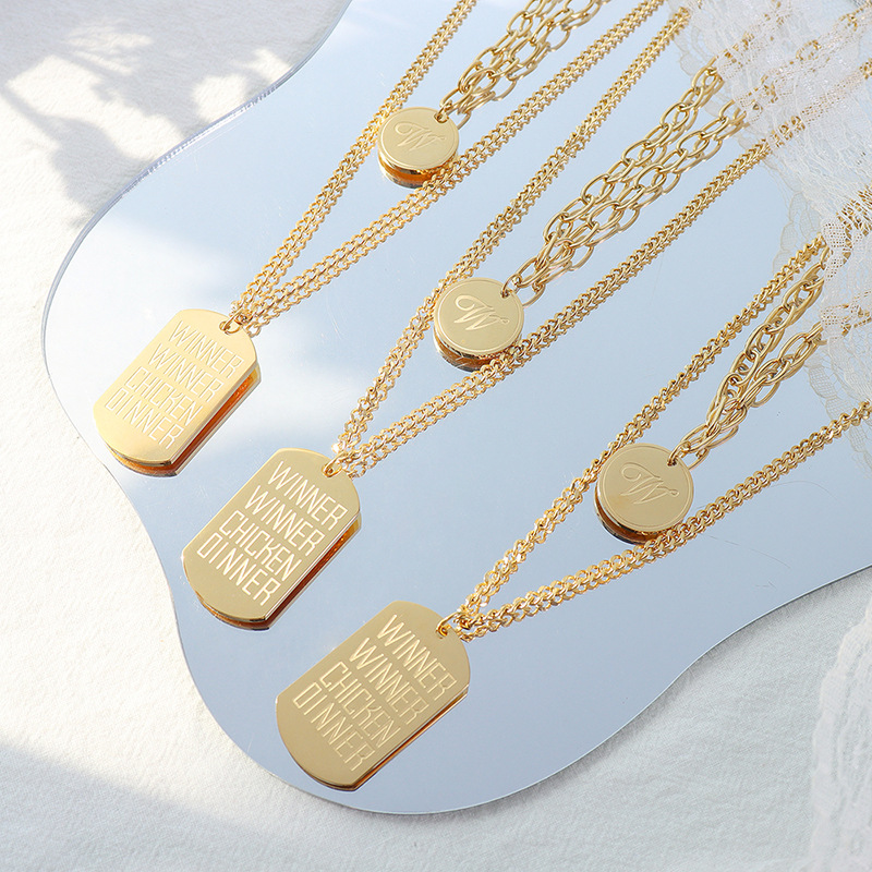 商品2-Double Layer Chain "Winner" Pendant Necklace Set中拉萨的好方法啊就是豆腐哈放🌹👌